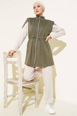 Pazarium - Fermuarlı Yelekli Loyşa Üçlü Takım Haki