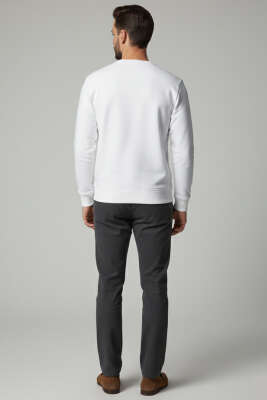 Bisiklet Yaka Selanik Erkek Sweatshirt Ekru - Thumbnail