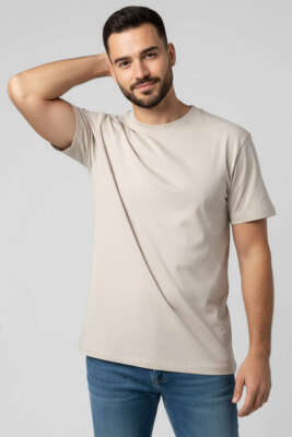 Pazarium - Oversize Erkek Tshirt Taş