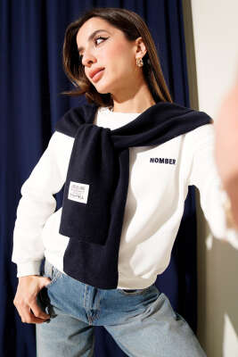 Pazarium - Armalı Polar Atkılı Üç İplik Sweatshirt Lacivert