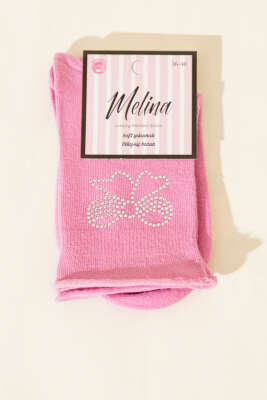 Pazarium - Mini Taşlı Kurdele Soket Çorap Pembe