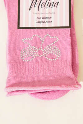 Mini Taşlı Kurdele Soket Çorap Pembe - Thumbnail