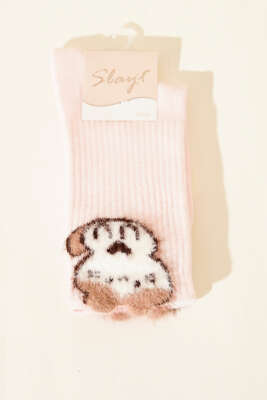 Pazarium - Figürlü Sakallı Kadın Soket Çorap Pembe