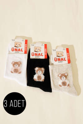 Pazarium - Kadın 3'lü Figürlü Yumoş Soket Çorap Asorti 6
