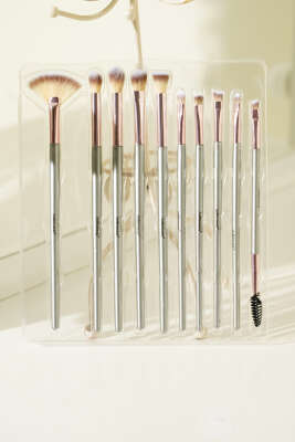 10'lü Makyaj Fırça Seti Gri - Thumbnail