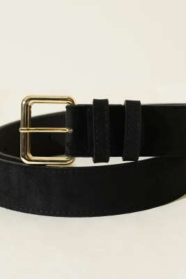 Kare Metal Tokalı Kemer Siyah - Thumbnail