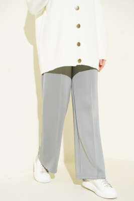 Pazarium - Bel Lastikli Çımalı Scuba Pantolon Gri