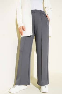 Pazarium - Bel Lastikli Çımalı Scuba Pantolon Füme