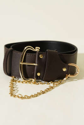 Pazarium - Zincir Detaylı Kalın Kemer Acı Kahve