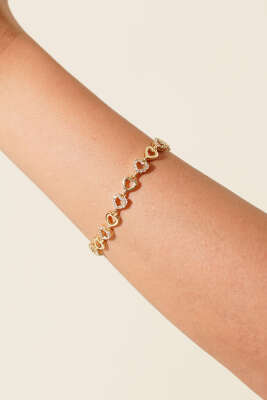 Mini Kalp Desenli Bileklik Gold - Thumbnail