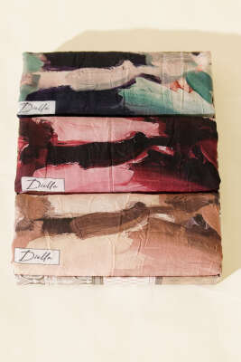 Pazarium - 3'lü Ebru Desenli Bambu Kraş Şal Seti Asorti 1