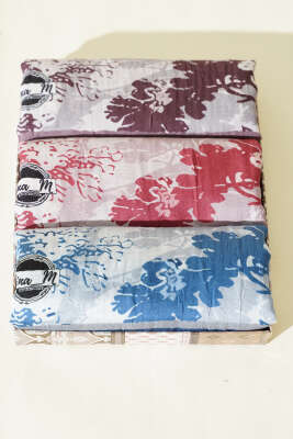 Pazarium - 3'lü Manzara Desen Bambu Kraş Şal Seti Asorti 1