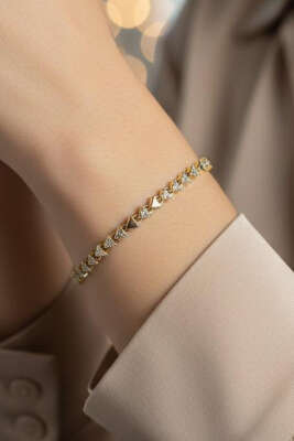 Pazarium - Üçgen Taşlı Bileklik Gold