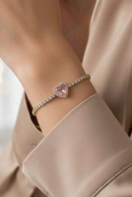 Pazarium - Kalpli Su Taşlı Bileklik Gold