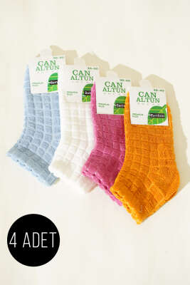 Pazarium - 4'lü Kadın Havlu Patik Çorap Asorti 1