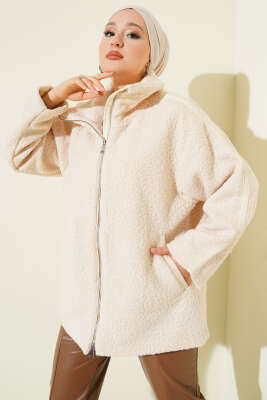 Omuz Şerit Biyeli Buklet Mont Bej - Thumbnail