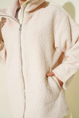 Omuz Şerit Biyeli Buklet Mont Bej - Thumbnail