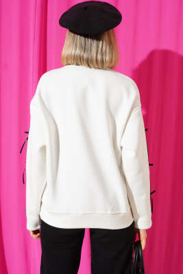 Kolları Dantelli Fiyonklu Sweatshirt Ekru - Thumbnail