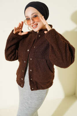 Pazarium - Çıtçıtlı Buklet Cepli Ceket Kahve