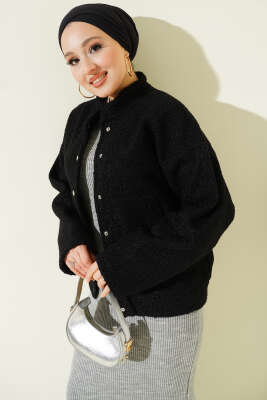 Pazarium - Çıtçıtlı Buklet Cepli Ceket Siyah