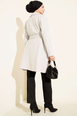 Tek Omuz Apoletli Düğme Detaylı Kaşe Kaban Melanj Gri - Thumbnail