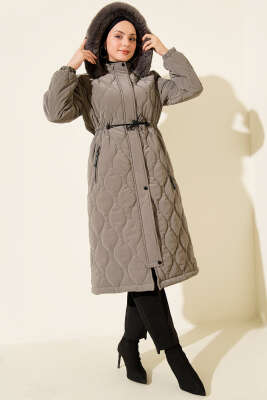 Su Yolu Kapitone Fermuarlı Mont Gri - Thumbnail