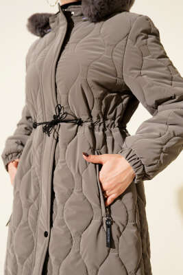 Su Yolu Kapitone Fermuarlı Mont Gri - Thumbnail