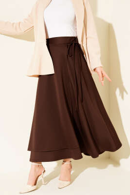 Pazarium - Yan İp Bağcıklı Scuba Etek Kahve