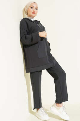 Pazarium - Kapüşonlu Cepli Loyşa İkili Takım Antrasit
