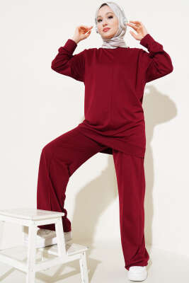 Pazarium - Önü Çımalı Basic İkili Takım Bordo