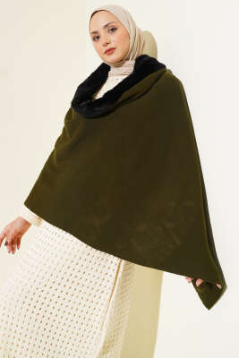 Pazarium - Kürk Detaylı Omuz Şalı Haki