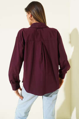 Önü İp Bağlamalı Gömlek Mürdüm - Thumbnail