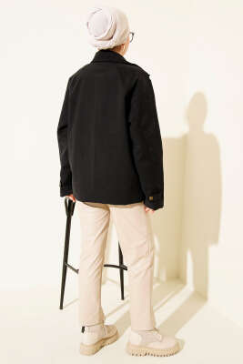 Kadife Gömlek Yaka Cepli Ceket Siyah - Thumbnail