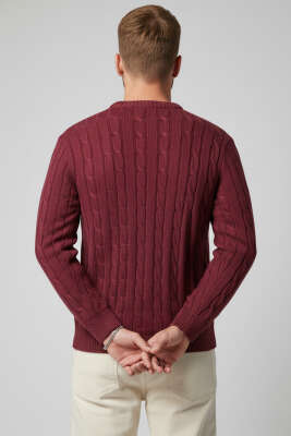 Bukle Örgü Erkek Triko Kazak Burgonya - Thumbnail