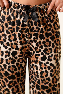 Bel Lastikli Desenli Pijama Altı Leopar - Thumbnail