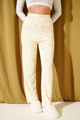 Bel Lastikli Desenli Pijama Altı Sarı - Thumbnail
