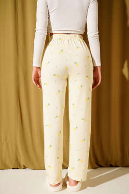 Bel Lastikli Desenli Pijama Altı Sarı - Thumbnail