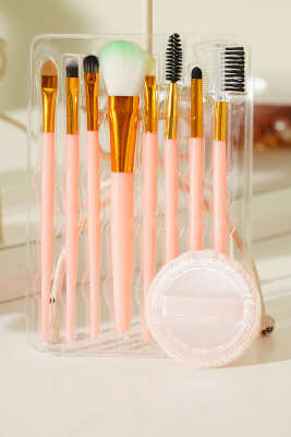 Pazarium - 8'li Makyaj Süngerli Fırça Seti Pudra