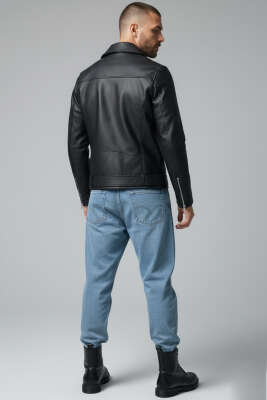 Cepli Fermuarlı Deri Ceket Siyah - Thumbnail