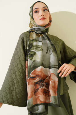 Flowers Desen Rami Şal Zümrüt - Thumbnail