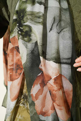 Flowers Desen Rami Şal Zümrüt - Thumbnail