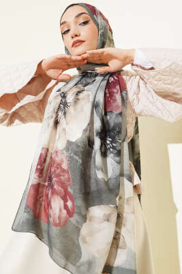 Pazarium - Flowers Desen Rami Şal Gri