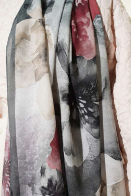 Flowers Desen Rami Şal Gri - Thumbnail