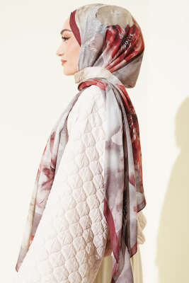 Flowers Desen Rami Şal Bordo - Thumbnail