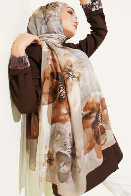 Flowers Desen Rami Şal Bej - Thumbnail