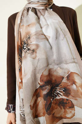 Flowers Desen Rami Şal Bej - Thumbnail