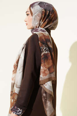 Flowers Desen Rami Şal Açık Kahve - Thumbnail