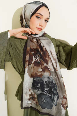 Flowers Desen Rami Şal Acı Kahve - Thumbnail