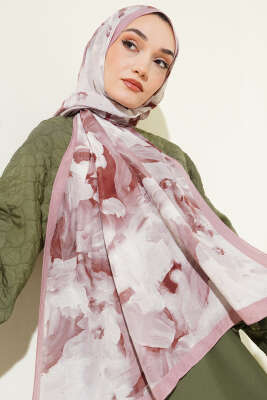 Pazarium - Ebru Desenli Bambu Kraş Şal Pudra