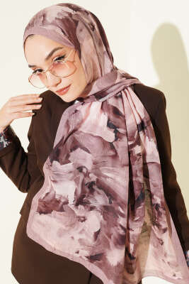 Ebru Desenli Bambu Kraş Şal Latte - Thumbnail